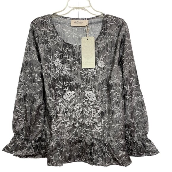 LA BELLUM HILLARY SCOTT Floral Ruffled Top Women's XL Grey Embroidered Scoop NWT - Picture 14 of 15
